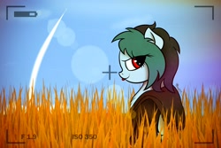 Size: 3000x2000 | Tagged: safe, artist:cherbeus42, imported from derpibooru, oc, oc:delta vee, pegasus, pony, camera, female, filly, foal, grass, grass field, polygon, red eyes, sky, smiling, solo, tongue out