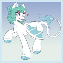 Size: 3000x3000 | Tagged: safe, artist:vincent, imported from derpibooru, oc, oc only, oc:spicy mint, bat pony, original species, pony, shark, shark pony, bat pony oc, bat wings, female, gradient background, heart, shark pony oc, solo, tongue out, wings