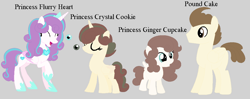 Size: 1176x468 | Tagged: safe, artist:alyssadawnmyers, artist:selenaede, imported from derpibooru, pound cake, princess flurry heart, oc, oc:princess crystal cookie, oc:princess ginger cupcake, alicorn, pegasus, pony, base used, concave belly, cute, eyes closed, father and child, father and daughter, female, filly, flurrybetes, foal, folded wings, group, height difference, husband and wife, male, mare, mother and child, mother and daughter, ocbetes, offspring, older, older flurry heart, older pound cake, parent:pound cake, parent:princess flurry heart, parents:poundflurry, physique difference, poundabetes, poundflurry, quartet, raised hoof, shipping, siblings, simple background, sisters, slender, stallion, straight, thin, wings