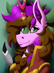 Size: 2000x2692 | Tagged: safe, artist:twotail813, imported from derpibooru, oc, oc only, kirin, equestria at war mod, bust, female, horn, kirin oc, portrait, smiling, solo