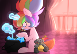 Size: 2846x2000 | Tagged: safe, artist:ladylullabystar, imported from derpibooru, oc, oc:lady lullaby star, pony, unicorn, cauldron, female, glasses, horn, magic, mare, solo, wall-e