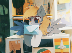 Size: 3938x2889 | Tagged: safe, artist:mirtash, imported from derpibooru, derpy hooves, pegasus, pony, craft, female, letter, mare, mouth hold, papercraft, photo, solo