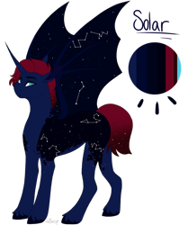 Size: 1280x1531 | Tagged: safe, artist:pixelberrry, imported from derpibooru, oc, oc only, oc:solar, alicorn, bat pony, bat pony alicorn, pony, bat wings, constellation, horn, male, simple background, solo, stallion, transparent background, wings