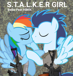 Size: 1194x1242 | Tagged: safe, artist:bobthelurker, artist:edy_january, imported from derpibooru, rainbow dash, soarin', pegasus, pony, aek 971s, aks-74u, album, album cover, armor, assault rifle, belkv, beloved, body armor, clothes, eyes closed, female, glock 17, gun, handgun, hardbass, hbkn, kissing, love, m1911, male, military, music, pistol, rifle, romance, romantic, shipping, shirt, soarindash, soldier, soldier pony, song, special forces, stalker, straight, tactical vest, task forces 141, vest, weapon