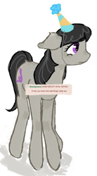 Size: 929x1689 | Tagged: safe, artist:youssoupoff, imported from derpibooru, octavia melody, earth pony, pony, 4chan, female, floppy ears, hat, mare, party hat, ponified animal photo, requested art, simple background, solo, tail, white background