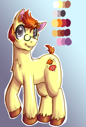 Size: 885x1306 | Tagged: safe, artist:frostedminispooner, imported from derpibooru, oc, oc:nursery rhyme, earth pony, pony, ask nursery rhyme, glasses, male, reference sheet, solo, stallion