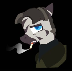 Size: 1013x1001 | Tagged: safe, artist:partyponypower, imported from derpibooru, oc, oc only, pony, zebra, black background, cigarette, simple background, solo, zebra oc