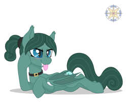 Size: 3500x3000 | Tagged: safe, artist:r4hucksake, imported from derpibooru, oc, oc:ocean moonrise, bat pony, pony, choker, female, lying down, mare, prone, simple background, solo, tongue out, transparent background