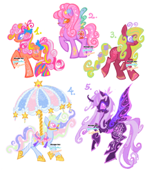 Size: 2048x2325 | Tagged: safe, artist:eyerealm, artist:junglicious64, imported from derpibooru, oc, oc only, unnamed oc, bug pony, butterfly, butterfly pony, changeling, dragonfly, earth pony, hybrid, insect, pony, unicorn, adoptable, antennae, big eyes, blue coat, blue eyes, bow, braid, braided tail, bridle, butterfly wings, candy, carapace, carousel, changeling oc, closed mouth, coat markings, colored eyelashes, colored hooves, colored pupils, colored wings, curly hair, curly mane, curly tail, earth pony oc, ethereal mane, ethereal tail, eyeshadow, fangs, female, filigree, flower, flower in tail, flying, food, for sale, group, hair bow, harness, headpiece, hoof shoes, horn, long mane, long tail, looking at you, makeup, mare, multicolored mane, multicolored tail, multicolored wings, one eye closed, open mouth, open smile, orange coat, orange eyelashes, orange eyes, pink eyelashes, pink eyes, pink mane, pink tail, ponytail, princess shoes, profile, purple changeling, purple coat, purple eyelashes, purple eyes, purple mane, purple tail, quintet, rainbow wings, raised hoof, red coat, saddle, shiny mane, shiny tail, simple background, smiling, sparkly mane, sparkly tail, spread wings, standing, swirly eyes, tack, tail, tail bow, text, tied mane, tied tail, trotting, two toned mane, two toned tail, umbrella, underhoof, unicorn horn, unicorn oc, walking, wall of tags, watermark, white background, wingding eyes, wings, wink