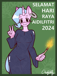 Size: 827x1106 | Tagged: safe, artist:chiefywiffy, imported from derpibooru, oc, oc:chiefy, anthro, unicorn, ear piercing, female, festival, holiday, horn, peace sign, piercing, solo