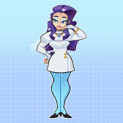 Size: 3000x3000 | Tagged: safe, artist:3ggmilky, imported from derpibooru, rarity, human, alternate hairstyle, boob window, bracelet, clothes, dress, eyeshadow, female, grin, high heels, humanized, jewelry, leggings, makeup, necklace, shoes, smiling, solo