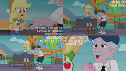 Size: 2000x1125 | Tagged: safe, edit, edited screencap, editor:quoterific, imported from derpibooru, screencap, applejack, stanley excelsior, equestria girls, equestria girls series, rollercoaster of friendship