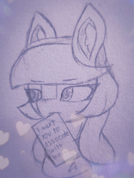 Size: 1957x2609 | Tagged: safe, artist:sodapop sprays, imported from derpibooru, oc, oc:t'trot, pony, embarrassed, looking away, love note, solo, star trek, star trek (tos), traditional art, vulcan