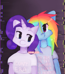 Size: 1649x1874 | Tagged: safe, artist:egirlboi, imported from derpibooru, rainbow dash, rarity, anthro, clothes, female, lesbian, matching outfits, raridash, shipping, shirt