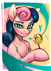 Size: 2135x3000 | Tagged: safe, artist:annna markarova, imported from derpibooru, bon bon, sweetie drops, pony, female, looking at you, simple background, sketch, smiling, solo