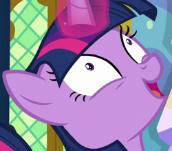 Size: 400x351 | Tagged: safe, imported from derpibooru, screencap, twilight sparkle, alicorn, pony, a trivial pursuit, season 9, spoiler:s09, close-up, cropped, female, magic, magic aura, mare, open mouth, pinpoint eyes, solo, twilight sparkle (alicorn), twilight sparkle is best facemaker, twilight's castle, twilynanas