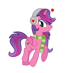 Size: 1595x1575 | Tagged: safe, artist:darbypop1, imported from derpibooru, oc, oc only, oc:alyssa rice, alicorn, pony, clothes, female, headphones, mare, scarf, simple background, solo, striped scarf, transparent background