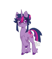 Size: 682x761 | Tagged: safe, artist:paichitaron, imported from derpibooru, part of a set, twilight sparkle, pony, unicorn, alternate cutie mark, alternate design, alternate hairstyle, big eyes, colored hooves, colored pinnae, cute, female, fetlock tuft, floppy ears, glasses, mare, outline, raised hoof, redesign, round glasses, signature, simple background, solo, sparkly eyes, tied mane, transparent background, twiabetes, unicorn twilight, unshorn fetlocks, wingding eyes