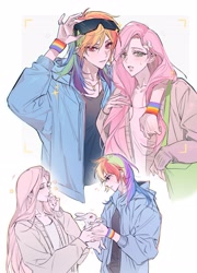 Size: 2480x3436 | Tagged: safe, artist:jiezhimo, imported from derpibooru, fluttershy, rainbow dash, human, female, flutterdash, humanized, lesbian, shipping