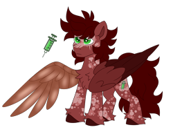 Size: 6587x5023 | Tagged: safe, artist:crazysketch101, imported from derpibooru, oc, oc:red runner, pegasus, pony, amputee, artificial wings, augmented, prosthetic limb, prosthetic wing, prosthetics, spots, wings