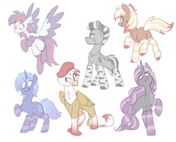 Size: 3800x3066 | Tagged: safe, artist:luximus17, imported from derpibooru, oc, oc:deflora, oc:gina, oc:helix, oc:lamington, oc:sarif, earth pony, griffon, pegasus, pony, unicorn, zebra, clothes, horn, socks