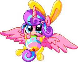 Size: 945x760 | Tagged: safe, artist:epicvon, artist:frankier77, imported from derpibooru, princess flurry heart, alicorn, pony, animal costume, biting, bunny costume, clothes, costume, cute, easter, easter egg, female, filly, foal, holiday, manepxls, pixel art, pxls.space, simple background, solo, spread wings, transparent background, wings