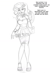 Size: 900x1316 | Tagged: safe, artist:arania, imported from derpibooru, rarity, human, choker, dialogue, female, human to anthro, humanized, monochrome, smiling, solo, transformation, transformation sequence