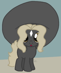 Size: 265x318 | Tagged: safe, artist:thomas.senko, imported from derpibooru, oc, oc:black betty, earth pony, pony, :o, big hat, blonde hair, brown eyes, dark skin, female, filly, foal, mare, open mouth, solo, surprised