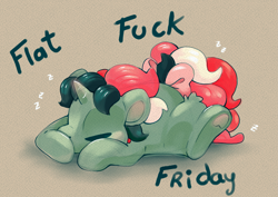 Size: 4911x3473 | Tagged: safe, artist:cutepencilcase, imported from derpibooru, fizzy, pony, unicorn, eyes closed, flat fuck friday, g1, horn, lying down, onomatopoeia, prone, solo, sound effects, sploot, vulgar, zzz