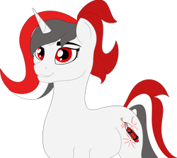 Size: 2425x2160 | Tagged: safe, artist:kujivunia, imported from derpibooru, oc, oc only, oc:red rocket, unicorn, colored, flat colors, horn, simple background, smiling, three quarter view, transparent background
