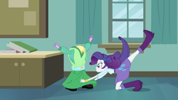 Size: 1280x720 | Tagged: safe, imported from derpibooru, screencap, rarity, twilight sparkle, equestria girls, boots, clothes, duo, duo female, female, great moments in animation, my little pony equestria girls, raised leg, shoes