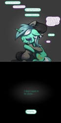 Size: 1280x2562 | Tagged: safe, artist:esuka, imported from derpibooru, lyra heartstrings, octavia melody, pony, ask-canterlot-musicians, black eye, crying, hug, implied bon bon