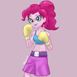 Size: 2048x2048 | Tagged: safe, artist:hexecat, imported from derpibooru, pinkie pie, equestria girls, belly, belly button, boxer, boxing, boxing gloves, collarbone, female, fit, lipstick, midriff, muscles, slender, solo, sports, sternocleidomastoid, sweat, thin