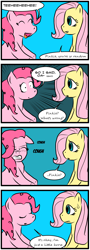 Size: 900x2488 | Tagged: dead source, safe, artist:kyoufukawa, imported from derpibooru, fluttershy, pinkie pie, earth pony, pegasus, comic, cough, coughing, pun, sweat, sweatdrop