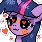 Size: 1236x1236 | Tagged: safe, artist:scandianon, imported from derpibooru, twilight sparkle, pony, unicorn, blushing, female, heart, heart eyes, horn, lidded eyes, mare, outline, owo, simple background, transparent background, unicorn twilight, wingding eyes