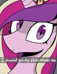 Size: 1171x1531 | Tagged: safe, artist:icey, imported from derpibooru, princess cadance, alicorn, pony, crown, female, jewelry, looking at you, mare, meme, menacing, princess of shipping, regalia, solo