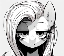 Size: 1024x904 | Tagged: safe, imported from derpibooru, fluttershy, pegasus, pony, ai content, ai generated, generator:bing image creator, generator:dall-e 3, lidded eyes, manga style, prompter:enterusxrname, solo, tired