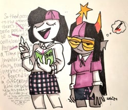 Size: 540x465 | Tagged: safe, artist:colouredteapot, imported from derpibooru, twilight sparkle, human, book, homestuck, humanized, knife, race swap, self paradox, thought bubble, troll (homestuck)