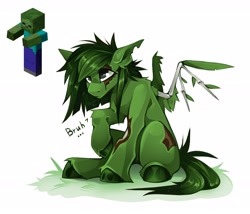 Size: 3111x2667 | Tagged: safe, artist:buvanybu, imported from derpibooru, pegasus, pony, undead, zombie, crossover, minecraft, ponified, raised hoof, sitting, solo