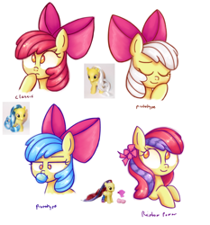 Size: 1000x1074 | Tagged: safe, artist:felicitea, imported from derpibooru, apple bloom, earth pony, pony, alternate hair color, alternate hairstyle, bubblegum, bust, eyes closed, female, filly, foal, food, gum, hoof over mouth, portrait, reference used, simple background, solo, toy, toy interpretation, white background