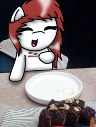 Size: 1536x2048 | Tagged: safe, artist:foxfer64_yt, imported from derpibooru, oc, oc:kira (fl), pegasus, pony, chopsticks, food, plate, restaurant, smiling, solo, sushi