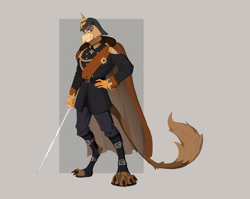 Size: 4400x3500 | Tagged: safe, artist:ilizumi, imported from derpibooru, oc, oc:grover vi, anthro, digitigrade anthro, griffon, equestria at war mod, anthro oc, cloak, clothes, emperor, helmet, kaiser, male, medals, military, military uniform, solo, sword, tail, talons, uniform, weapon