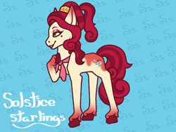 Size: 3200x2400 | Tagged: safe, artist:solsticestarlings, imported from derpibooru, cherry jubilee, earth pony, pony, 2023, beauty mark, clothes, eyeshadow, female, lidded eyes, makeup, mare, raised hoof, redesign, scarf, smiling, solo, tail, unshorn fetlocks