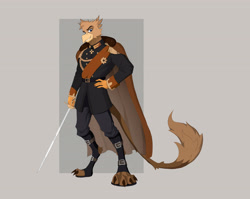 Size: 4400x3500 | Tagged: safe, artist:ilizumi, imported from derpibooru, oc, oc:grover vi, anthro, digitigrade anthro, griffon, equestria at war mod, anthro oc, cloak, clothes, kaiser, male, medals, military, military uniform, solo, sword, tail, talons, uniform, weapon