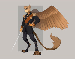 Size: 4400x3500 | Tagged: safe, artist:ilizumi, imported from derpibooru, oc, oc:grover vi, anthro, digitigrade anthro, griffon, equestria at war mod, anthro oc, clothes, emperor, kaiser, male, medals, military, military uniform, solo, sword, tail, talons, uniform, weapon, wings