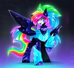 Size: 2714x2500 | Tagged: safe, artist:buvanybu, imported from derpibooru, rainbow dash, pegasus, pony, alternate timeline, alternate universe, collar, eternal night au (janegumball), female, mare, nightmare rainbow dash, nightmare takeover timeline, nightmarified, solo, spiked collar