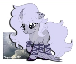 Size: 1024x861 | Tagged: safe, artist:magic dark art, imported from ponybooru, oc, pony, unicorn, curved horn, female, horn, mare, obtrusive watermark, simple background, unshorn fetlocks, watermark, white background