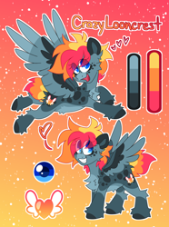 Size: 4096x5496 | Tagged: safe, artist:crazysketch101, imported from derpibooru, oc, oc only, oc:crazy looncrest, pegasus, pony, cheek fluff, chest fluff, gradient background, redesign, reference sheet