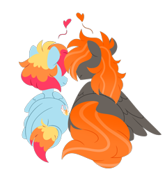 Size: 4243x4482 | Tagged: safe, artist:crazysketch101, imported from derpibooru, oc, oc only, oc:ashton burnside, oc:crazy looncrest, pegasus, pony, burncrest, cuddling, heart, leonine tail, lineless, simple background, tail, transparent background