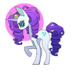 Size: 1134x1134 | Tagged: safe, artist:cutesykill, imported from derpibooru, rarity, pony, unicorn, bags under eyes, beanbrows, big ears, big eyes, blue eyes, blue sclera, colored eyebrows, colored eyelashes, colored horn, colored pinnae, colored sclera, crown, curly mane, curly tail, eyebrows, female, floating crown, frown, horn, jewelry, long legs, long mane, long tail, lyrics in the description, mare, narrowed eyes, passepartout, profile, purple mane, purple tail, raised hoof, regalia, ringlets, simple background, slit pupils, solo, standing, striped horn, tail, thin legs, tiara, white background, white coat